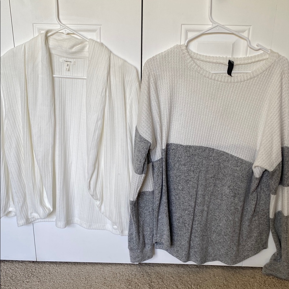 Maurice’s & Ayla White and Gray Knit Sweater and Cardigan Set